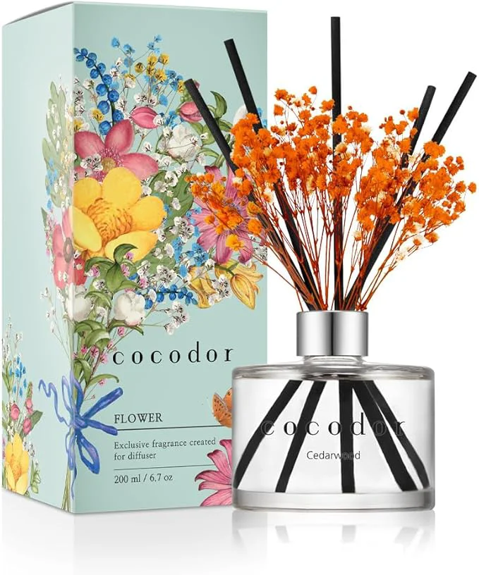 Detailed COCODOR Preserved Flower Reed Diffuser Cedar Wood 6.7oz 1Pack Home Fragrance Premium
