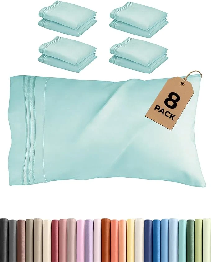 Fine Crafted King Pillow Cases Set of 8 – Ultra Soft Hotel Quality Pillowcase Covers – Comfy amp Wrinkle – Shrink Stain amp Fade Resistant – Easy-Care Machine Washable Pillow Protectors – 8 Piece Set – Spa Blue Refined