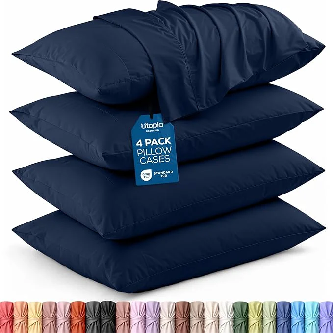 Smart Utopia Bedding Queen Pillow Cases – 4 Pack – Envelope Closure – Soft Brushed Microfiber Fabric – Shrinkage and Fade Resistant Pillow Covers Queen Size 20 X 30 Inches Queen Navy Crafted
