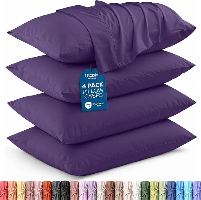 Sophisticated Utopia Bedding Queen Pillowcases – 4 Pack – Envelope Closure – Soft Brushed Microfiber Fabric – Shrinkage and Fade Resistant Pillow Covers Queen Size 20 X 30 Inches Queen Egg Plant Durable