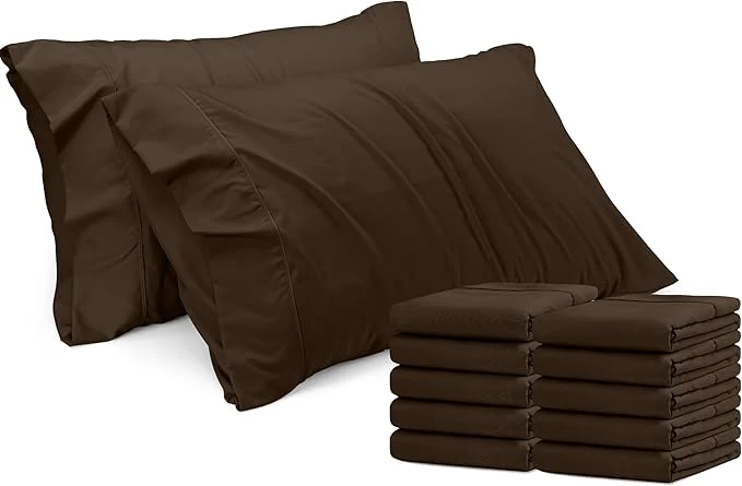 Elegant Utopia Bedding Queen Pillow Cases – 12 Pack – Envelope Closure – Soft Brushed Microfiber Fabric – Shrinkage and Fade Resistant Pillow Covers Queen Size 20 X 30 Inches Queen Brown Original Design