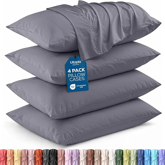 Long-Lasting Utopia Bedding Queen Pillow Cases – 4 Pack – Envelope Closure – Soft Brushed Microfiber Fabric – Shrinkage and Fade Resistant Pillow Covers Queen Size 20 X 30 Inches Queen Grey Exclusive