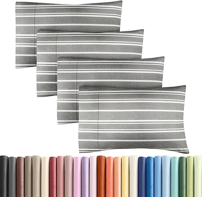 Convenient King Pillow Cases Set of 4 – Ultra Soft Hotel Quality Pillowcase Covers – Comfy Cozy amp Wrinkle – Shrinkage and Fade Resistant – Machine Washable Pillow Protectors – 4 Piece Set – Grey Stripes 3 Superior