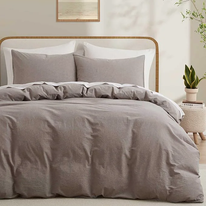 Clean Cotton Duvet Cover Full Size Mauve Brown Linen-Like Natural Bedding Set with Zipper Closure No Comforter Full Size Duvet Cover 80 quot x90 quot x 1 Pillowsham 20 quot x26 quot x 2 High-Quality
