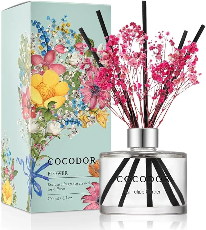 Fashionable COCODOR Flower Reed Diffuser Set 6.7oz La Tulip Garden Scent Diffuser Outstanding