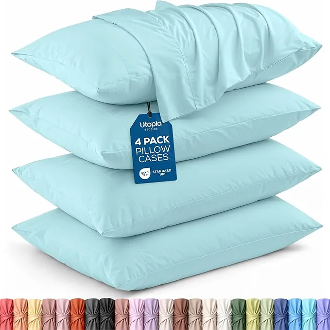 Professional Utopia Bedding Standard Pillow Cases – 4 Pack – Envelope Closure – Soft Brushed Microfiber Fabric – Shrinkage and Fade Resistant Pillow Covers Standard Size 20 X 26 Inches Standard Spa Blue Exclusive