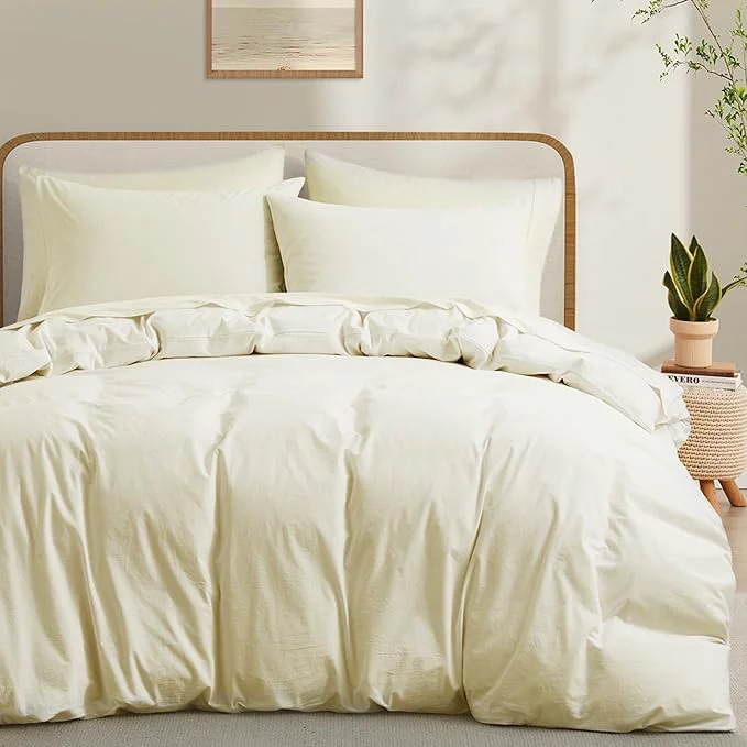 Lightweight Cream White Cotton Duvet Cover Full Size Linen-Like Natural Bedding Set with Zipper Closure No Comforter Full Size Duvet Cover 80 quot x90 quot x 1 Pillowsham 20 quot x26 quot x 2 User-Friendly