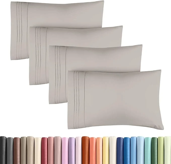 Artisan Standard Pillow Cases Set of 4 – Ultra Soft Hotel Quality Pillowcase Covers – Comfy Bedding for Women Men Kids amp Teens – Machine Washable Pillow Protectors – 4 Piece Set – Standard Size Light Grey Carefully Designed