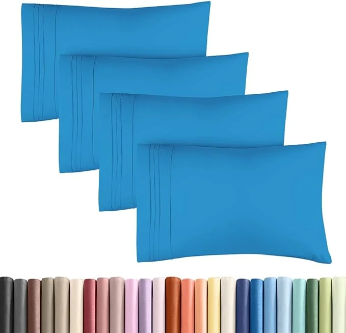 Consistent Standard Pillow Cases Set of 4 – Ultra Soft Hotel Quality Pillowcase Covers – Comfy Bedding for Women Men Kids amp Teens – Machine Washable Pillow Protectors – 4 Piece Set – Standard Size Denim Blue Luxury