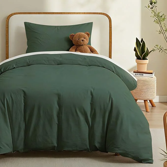 Outstanding LOVQUE Green Duvet Cover Twin Size Washed Cotton Linen Like Bedding Set with Zipper Closure No Comforter 68x90 Inches Forest Green Premium Material