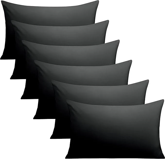 Unique FLXXIE 6 Pack Microfiber Queen Pillowcases Ultra Soft and Wrinkle Fade Resistant Pillow Cases with Envelope Closure 20×30 Inches Black High-Performance