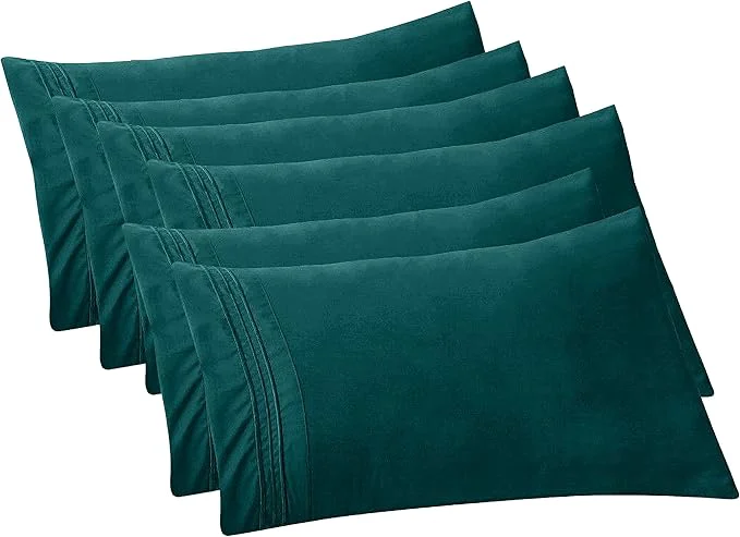 Elegant Comfort 6-Pack Solid Pillowcases 1500 Premium Hotel Quality Microfiber – Smooth Weave Wrinkle and Fade Resistant Easy Slip-On 6-Piece Set King Pillowcase Marine Teal Comfortable
