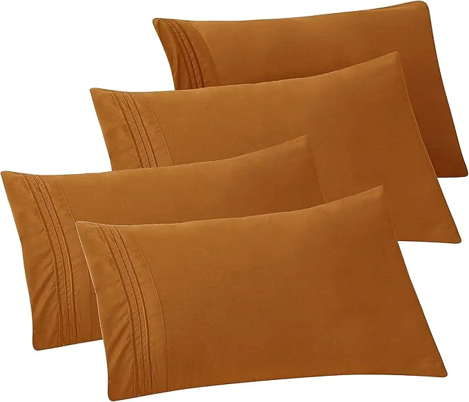Fine Crafted Elegant Comfort 4-PACK Solid Pillowcases 1500 Premium Hotel Quality Microfiber – Smooth Weave Wrinkle and Stain Resistant Easy Slip-On 4-Piece Set King Pillowcase Bronze Certified