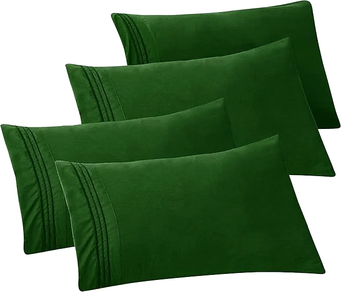 Practical Elegant Comfort 4-PACK Solid Pillowcases 1500 Premium Hotel Quality Microfiber – Smooth Weave Wrinkle and Stain Resistant Easy Slip-On 4-Piece Set King Pillowcase Hunter Green