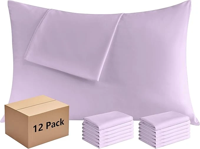 Efficient Pillowcases King 12 Pack 20×36 Pillow Cases with Envelope Closure Soft Plain Brushed Microfiber Covers Breathable Wrinkle-Resistant Lavender Verified