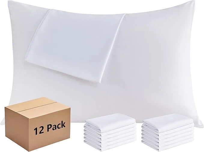 Contemporary White Pillowcases Standard 12 Pack 20×26 Pillow Cases with Envelope Closure Soft Plain Brushed Microfiber Covers Breathable Wrinkle-Resistant Convenient