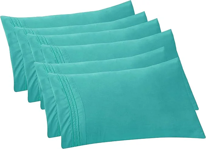 Elegant Comfort 6-PACK Solid Pillowcases 1500 Premium Hotel Quality Microfiber – Smooth Weave Wrinkle and Stain Resistant Easy Slip-On 6-Piece Set Standard Queen Pillowcase Turquoise Contemporary