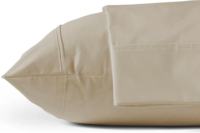 Trendy Linen Home Cotton Percale Pillowcases Queen Size Light Taupe 2 Pieces of Pillow Case Crisp and Cool Strong Bed Linen 20 inches X 30 inches Premium Material