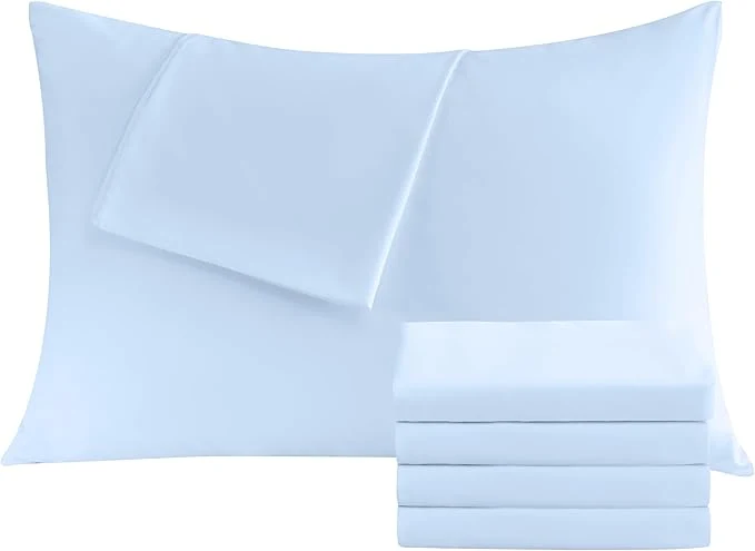 Sustainable Pillowcases King 4 Pack 20×36 Pillow Cases with Envelope Closure Soft Plain Brushed Microfiber Covers Breathable Wrinkle-Resistant Light Blue Superior
