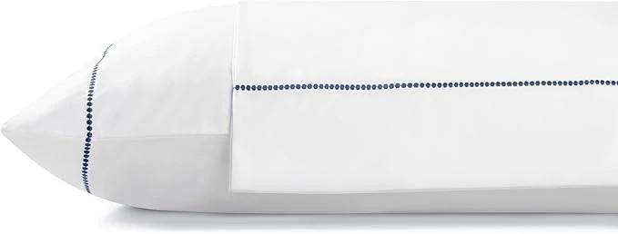 Eco-Friendly Linen Home Cotton Percale Pearl Stitch Pillowcases King Size Dark Blue 2 Pieces of Pillow Case Crisp and Cool Strong Bed Linen 20 inches X 40 inches Elegant