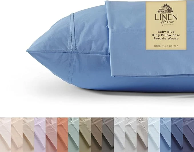 Efficient Linen Home Cotton Percale Pillowcases King Size Baby Blue 2 Pieces of Pillow Case Crisp and Cool Strong Bed Linen 20 inches X 40 inches Eco-Friendly