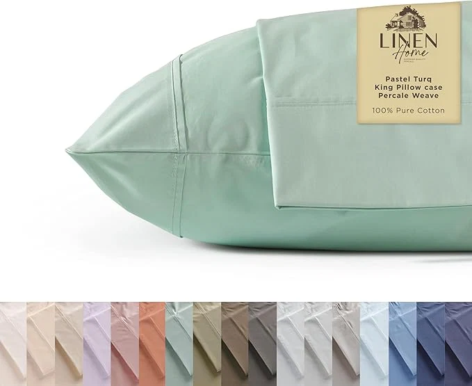 Excellent Linen Home Cotton Percale Pillowcases King Size Pastel Turk 2 Pieces of Pillow Case Crisp and Cool Strong Bed Linen 20 inches X 40 inches Verified