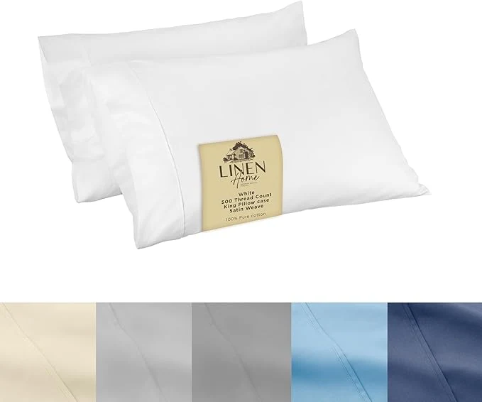 Durable Linen Home 500 Thread Count King Pillowcase Set Long-Staple Cotton Pillow Cases Soft amp Smooth Luxury Satin Set of 2 Pillowcases 4 Inch Z Hem White Smart