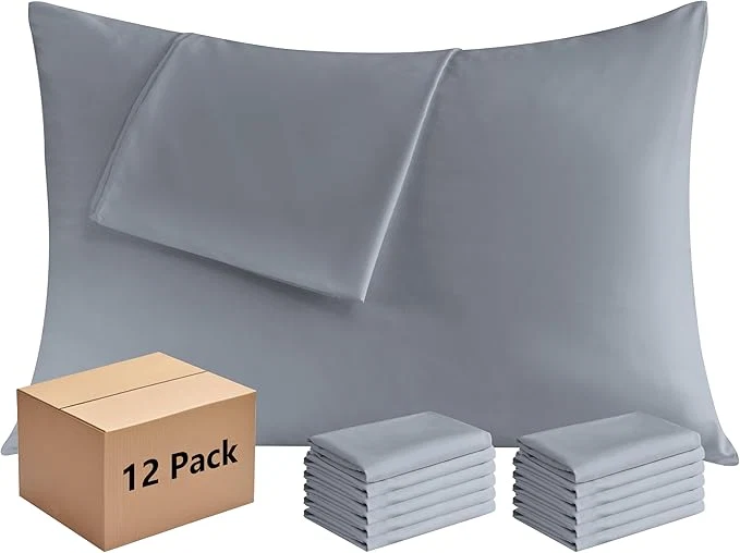 Artisan Pillowcases Queen 12 Pack 20×30 Pillow Cases with Envelope Closure Soft Plain Brushed Microfiber Covers Breathable Wrinkle-Resistant Gray Durable