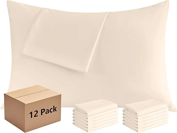 Superior Pillowcases Queen 12 Pack 20×30 Pillow Cases with Envelope Closure Soft Plain Brushed Microfiber Covers Breathable Wrinkle-Resistant Beige Top-Quality