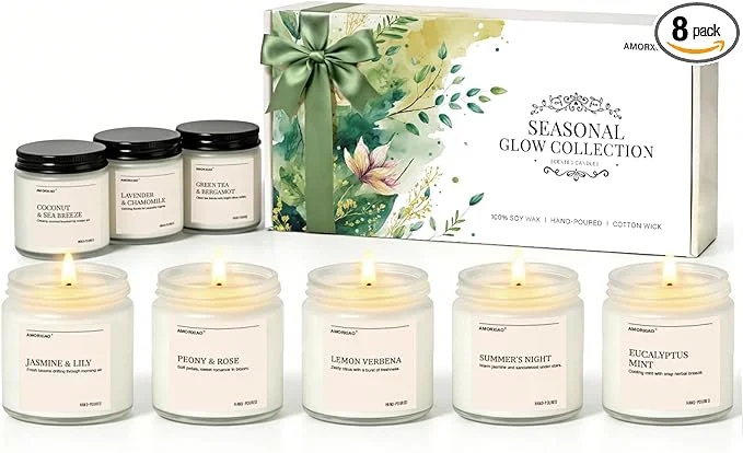 Healthy Scented Candles Gift Set 8 Pack Soy Wax Candles Functional