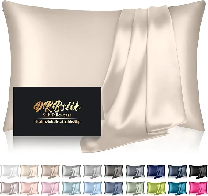 Fine Crafted Silk Pillowcase for Hair and Skin Mulberry Silk Pillow Cases Queen Size Anti Acne Cooling Beauty Sleep Both Sides Natural Silk Satin Pillowcases with Hidden Zipper Gifts for Women Men Beige Expertly Made