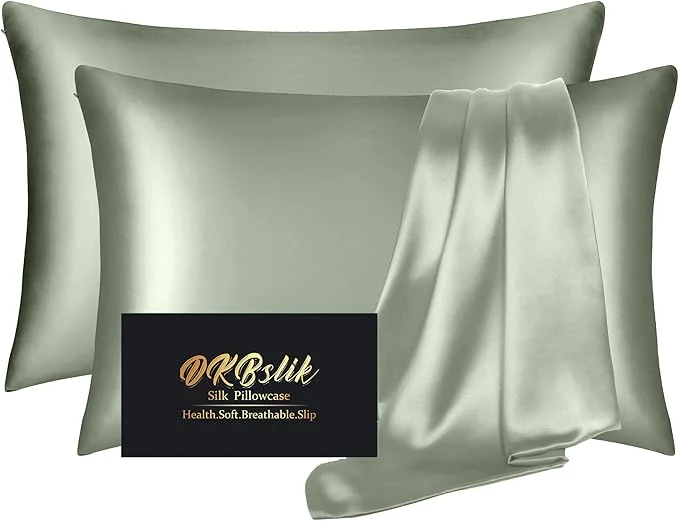 Silk Pillowcase 2 Pack Mulberry Silk Pillow Cases Queen Size Set of 2 Anti Acne Silk Pillowcase for Hair and Skin Natural Silk Satin Pillowcases Gifts for Women Men 2 Pack with Zipper Sage Green Advanced