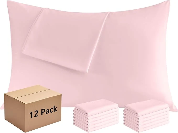 Sustainable Pillowcases King 12 Pack 20×36 Pillow Cases with Envelope Closure Soft Plain Brushed Microfiber Covers Breathable Wrinkle-Resistant Pink Advanced