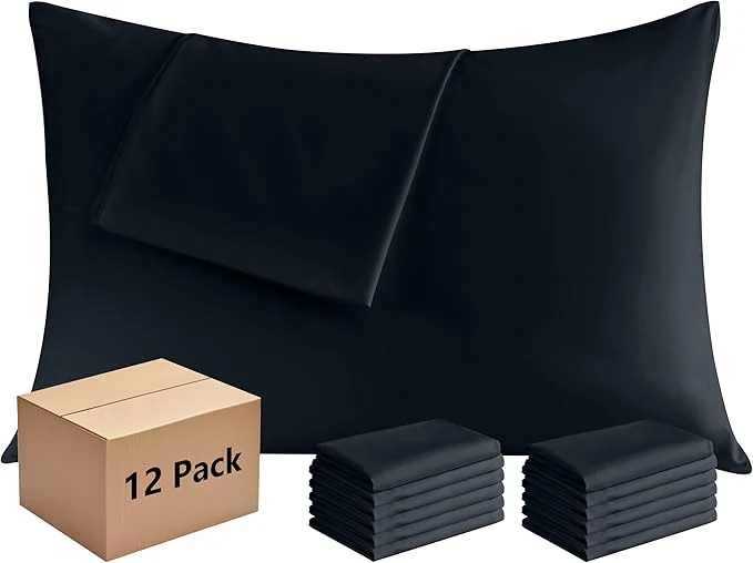 High-End Pillowcases King 12 Pack 20×36 Pillow Cases with Envelope Closure Soft Plain Brushed Microfiber Covers Breathable Wrinkle-Resistant Black Effective