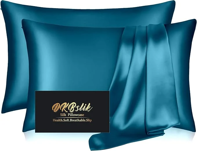 Proven Silk Pillowcase 2 Pack Natural Mulberry Silk Pillow Case Anti Acne Silk Pillowcase for Hair and Skin King Size Silk Satin Pillowcase Set of 2 with Hidden Zipper Gifts for Women Men Teal Comfortable