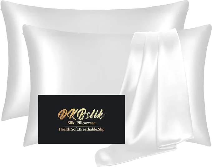 Next-Generation Silk Pillowcase 2 Pack Natural Mulberry Silk Pillow Cases Anti Acne Silk Pillowcase for Hair and Skin King Size Silk Satin Pillowcase Set of 2 with Hidden Zipper Gifts for Women Men White Elite