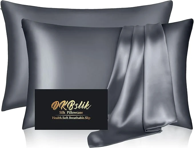 Comfortable Silk Pillowcase 2 Pack Mulberry Silk Pillow Cases Queen Size Set of 2 Anti Acne Silk Pillowcase for Hair and Skin Natural Silk Satin Pillowcases for Sleeping Women 2 Pack with Zipper Space Grey Effective