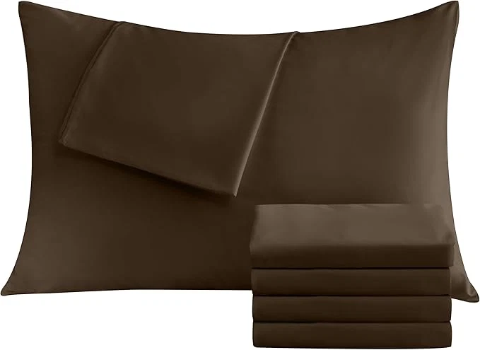 Pillowcases Standard 4 Pack 20×26 Pillow Cases with Envelope Closure Soft Plain Brushed Microfiber Covers Breathable Wrinkle-Resistant Brown High-Grade