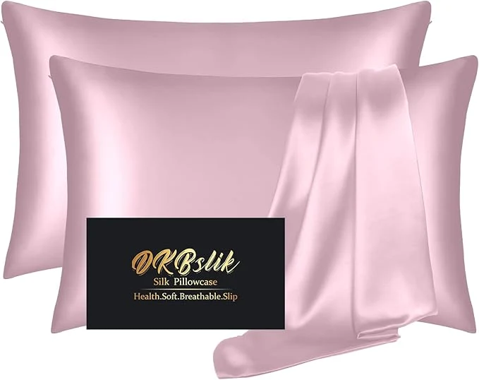 Luxury Silk Pillowcase 2 Pack Natural Mulberry Silk Pillow Case Anti Acne Silk Pillowcase for Hair and Skin King Size Silk Satin Pillowcase Set of 2 with Hidden Zipper Gifts for Women Men Light Pink Organic