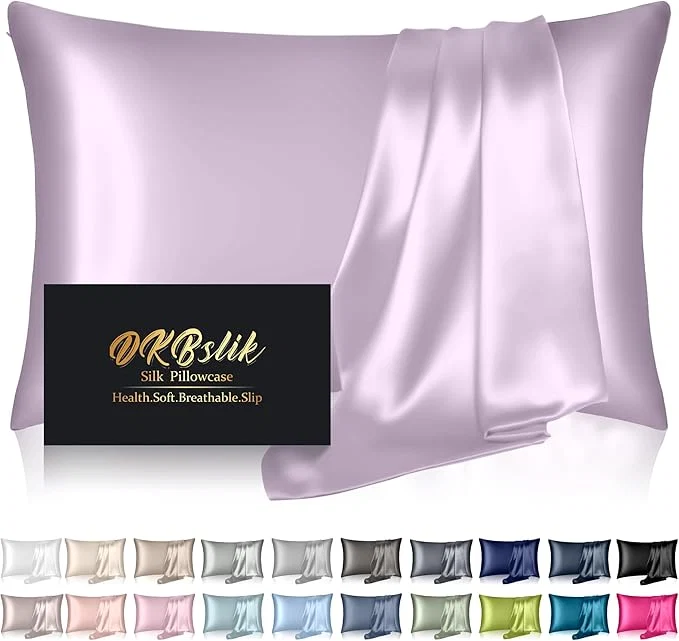 Lightweight Silk Pillowcase for Hair and Skin Mulberry Silk Pillow Cases Queen Size Anti Acne Cooling Beauty Sleep Both Sides Natural Silk Satin Pillowcases with Hidden Zipper Gifts for Women Men Lavender High-Quality