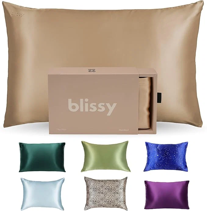 Relaxed Blissy Silk Pillowcase – Pure Mulberry Silk – 22 Momme 6A High-Grade Fibers – Silk Pillow Cover for Hair amp Skin – Regular Queen amp King Taupe Standard Original Design