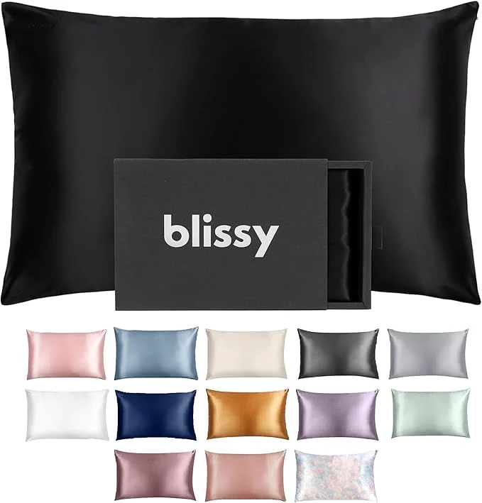 Next-Generation Blissy Silk Pillowcase – Pure Mulberry Silk – 22 Momme 6A High-Grade Fibers – Silk Pillow Cover for Hair amp Skin – Regular Queen amp King Black Standard Original
