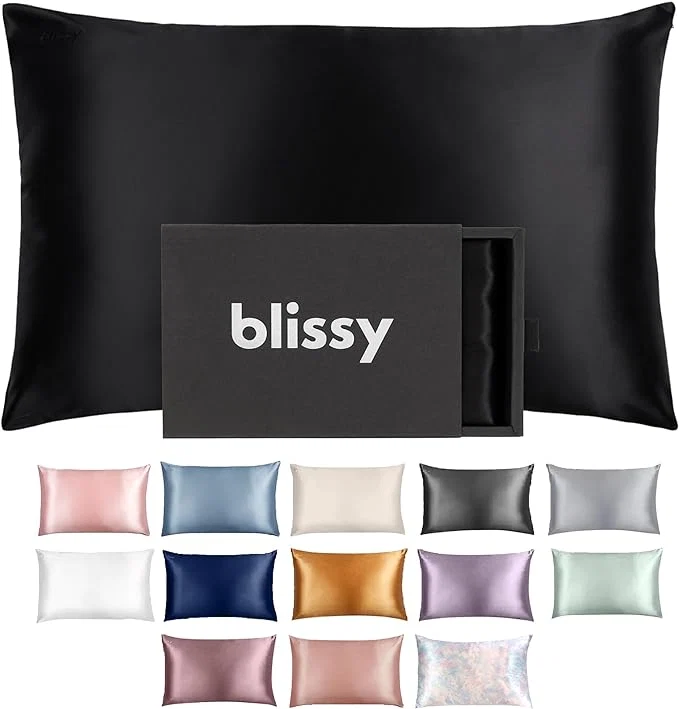 Crafted Blissy Silk Pillowcase – Pure Mulberry Silk – 22 Momme 6A High-Grade Fibers – Silk Pillow Cover for Hair amp Skin – Regular Queen amp King Black King Reliable