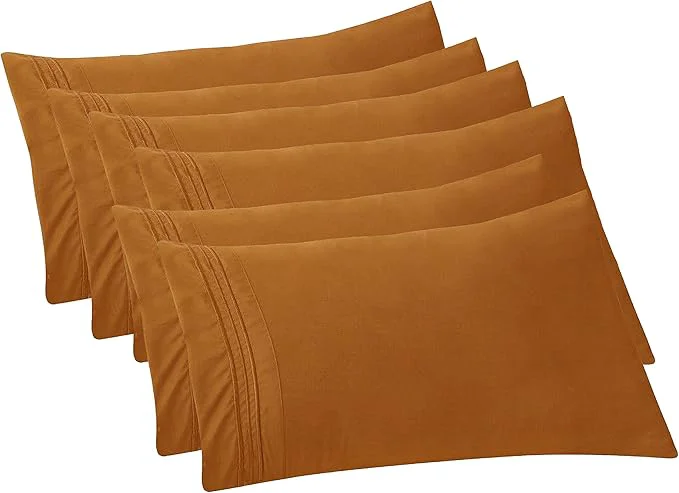 Excellent Elegant Comfort 6-PACK Solid Pillowcases 1500 Premium Hotel Quality Microfiber – Smooth Weave Wrinkle and Stain Resistant Easy Slip-On 6-Piece Set King Pillowcase Bronze Practical