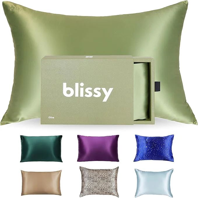 Safe Blissy Silk Pillowcase – Pure Mulberry Silk – 22 Momme 6A High-Grade Fibers – Silk Pillow Cover for Hair amp Skin – Regular Queen amp King Olive Queen Artisan