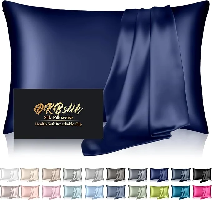 Silk Pillowcase for Hair and Skin Mulberry Silk Pillow Cases Standard Size Anti Acne Cooling Sleep Both Sides Natural Silk Satin Pillow Covers with Hidden Zipper Gifts for Women Men Navy Blue Optimized