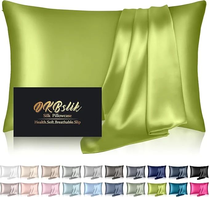 Powerful Mulberry Silk Pillow Cases Standard Size Silk Pillowcase for Hair and Skin Both Sides Natural Silk Satin Pillowcase for Sleeping Women with Zipper Gifts for Women Men Olive Green Dependable