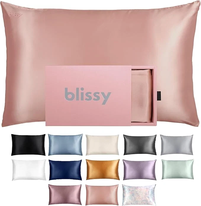 Organic Blissy Silk Pillowcase – Pure Mulberry Silk – 22 Momme 6A High-Grade Fibers – Silk Pillow Cover for Hair amp Skin – Regular Queen amp King Rose Gold Queen Practical