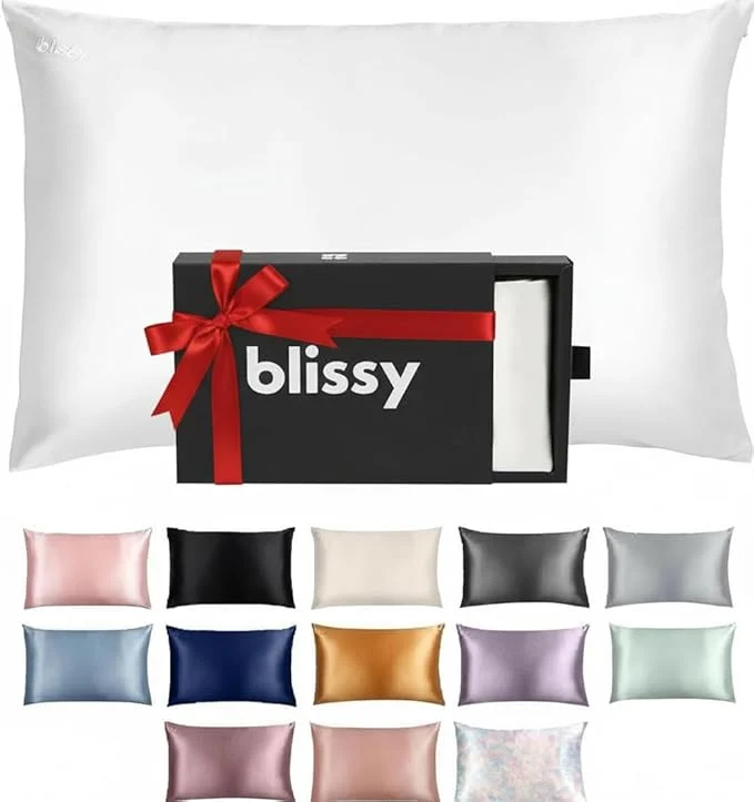 Quality Blissy Silk Pillowcase – Pure Mulberry Silk – 22 Momme 6A High-Grade Fibers – Silk Pillow Cover for Hair amp Skin – Regular Queen amp King Blissy White Queen Verified