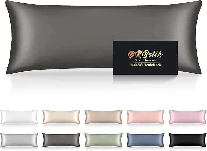 Trusted Silk Body Pillow Cases Mulberry Silk Body Pillow Cover with Zipper Smooth Anti Acne Cooling Sleep Both Sides Natural Silk Satin 20×54 Body Pillowcase Gifts for Women Men Dark Gray Traditional